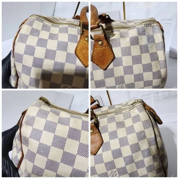 SOLD***Authentic LOUIS VUITTON Damier Azur Speedy 35 Hand Bag Brown/Cream - Picture 9 of 16